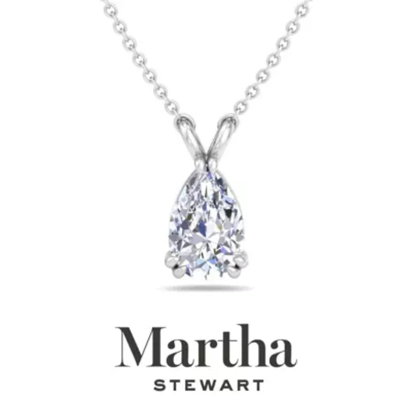 Lab Created Martha Stewart Carat Pear Shape Grown Diamond Solitaire Necklace Available 14K White and Yellow Gold