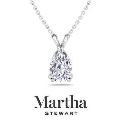 Lab Created Martha Stewart Carat Pear Shape Grown Diamond Solitaire Necklace Available 14K White and Yellow Gold