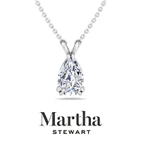 Lab Created Martha Stewart Carat Pear Shape Grown Diamond Solitaire Necklace Available 14K White and Yellow Gold