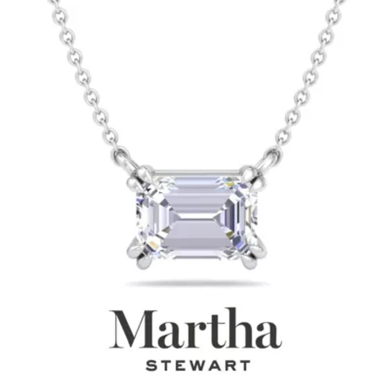 Lab Created Martha Stewart Carat Emerald Cut Grown Diamond Solitaire Necklace Available 14K White and Yellow Gold