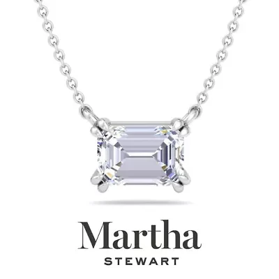Lab Created Martha Stewart Carat Emerald Cut Grown Diamond Solitaire Necklace Available 14K White and Yellow Gold