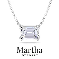 Lab Created Martha Stewart Carat Emerald Cut Grown Diamond Solitaire Necklace Available 14K White and Yellow Gold