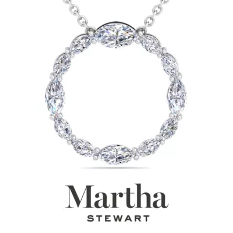 Lab Created Martha Stewart 4 Carat Grown Diamond Marquise Circle Necklace Available 14K White and Yellow Gold