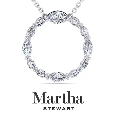 Lab Created Martha Stewart 4 Carat Grown Diamond Marquise Circle Necklace Available 14K White and Yellow Gold