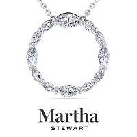 Lab Created Martha Stewart 4 Carat Grown Diamond Marquise Circle Necklace Available 14K White and Yellow Gold