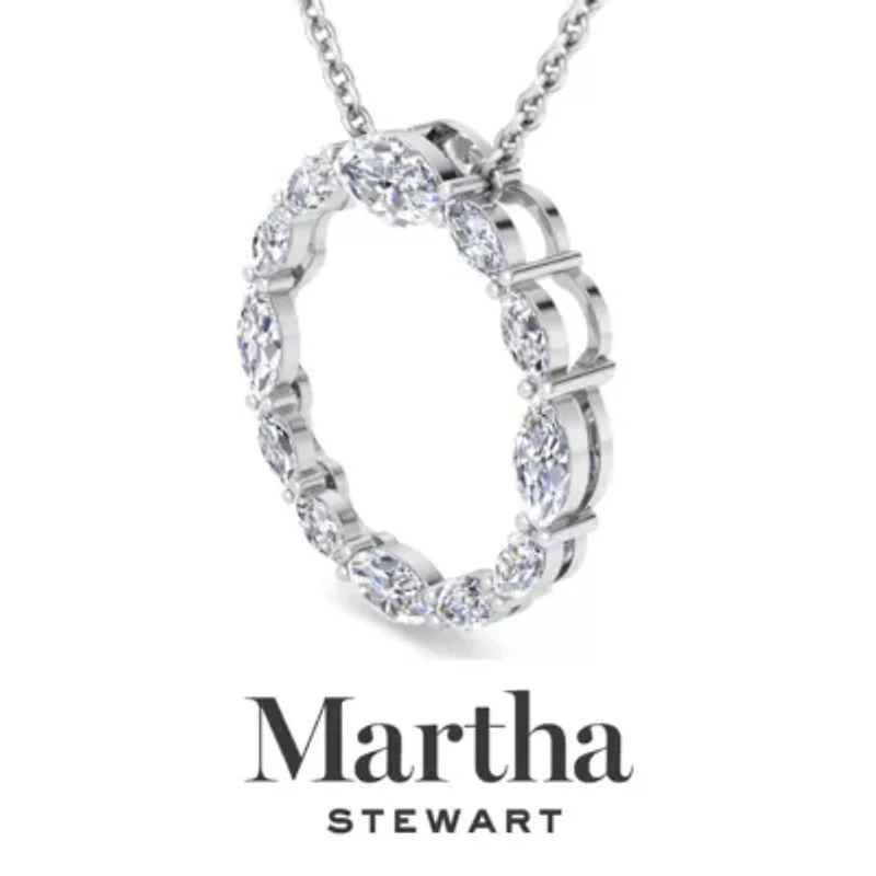Lab Created Martha Stewart 4 Carat Grown Diamond Marquise Circle Necklace Available 14K White and Yellow Gold