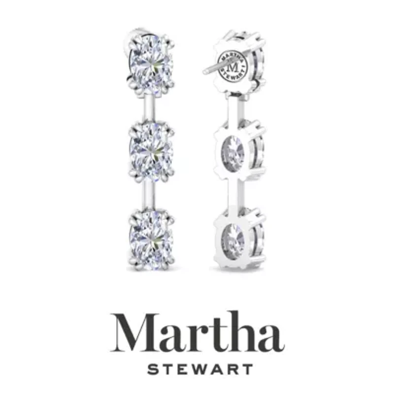 Lab Created Martha Stewart Carat Oval Shape Grown Diamond Drop Earrings Available 14 Karat White Or Yellow Gold