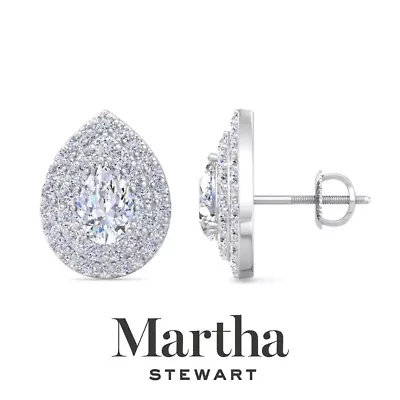 Lab Created Martha Stewart 4 Carat Pear Shape Grown Diamond Halo Stud Earrings Available 14 Karat White Or Yellow Gold
