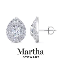 Lab Created Martha Stewart 4 Carat Pear Shape Grown Diamond Halo Stud Earrings Available 14 Karat White Or Yellow Gold