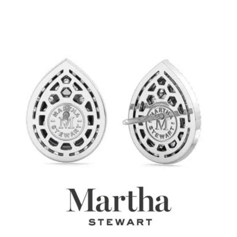 Lab Created Martha Stewart 4 Carat Pear Shape Grown Diamond Halo Stud Earrings Available 14 Karat White Or Yellow Gold