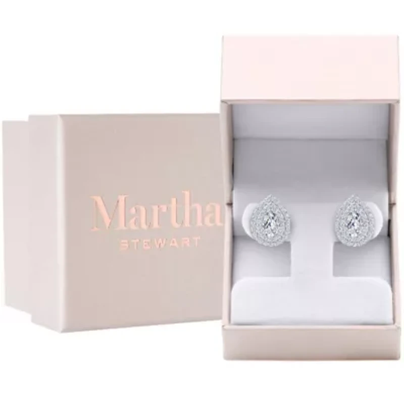 Lab Created Martha Stewart 4 Carat Pear Shape Grown Diamond Halo Stud Earrings Available 14 Karat White Or Yellow Gold