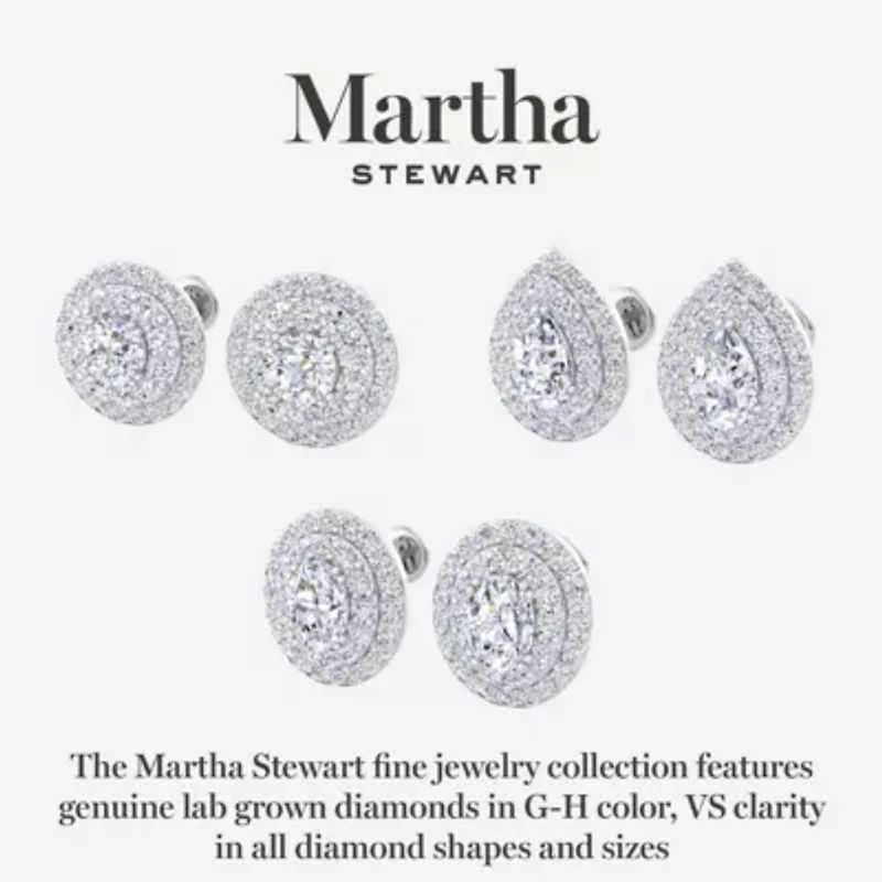 Lab Created Martha Stewart 4 Carat Pear Shape Grown Diamond Halo Stud Earrings Available 14 Karat White Or Yellow Gold