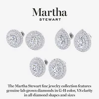 Lab Created Martha Stewart 4 Carat Pear Shape Grown Diamond Halo Stud Earrings Available 14 Karat White Or Yellow Gold