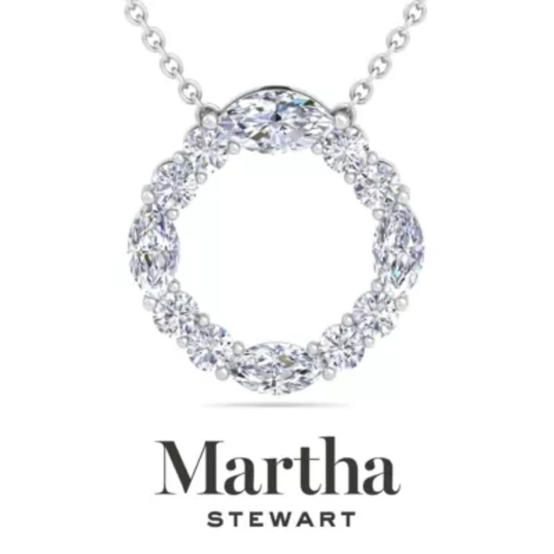 Lab Created Martha Stewart 4 Carat Grown Diamond Marquise and Round Circle Necklace Available 14K White Yellow Gold