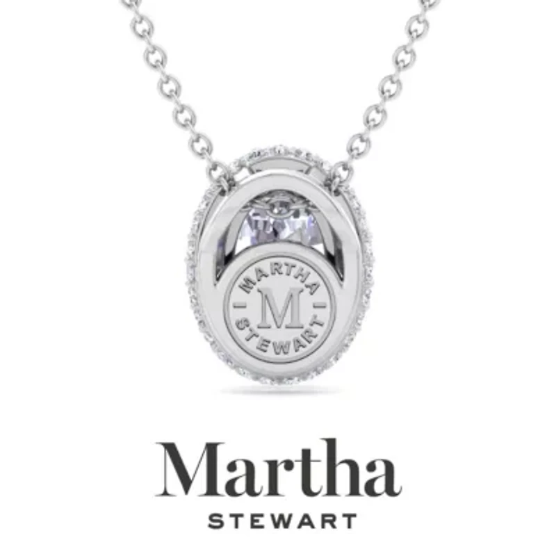 Lab Created Martha Stewart 2 1/4 Carat Oval Shape Grown Diamond Halo Necklace Available 14K White and Yellow Gold