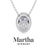 Lab Created Martha Stewart 2 1/4 Carat Oval Shape Grown Diamond Halo Necklace Available 14K White and Yellow Gold