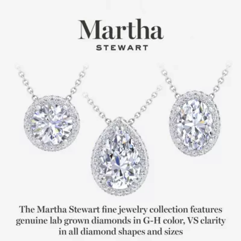Lab Created Martha Stewart 2 1/4 Carat Oval Shape Grown Diamond Halo Necklace Available 14K White and Yellow Gold