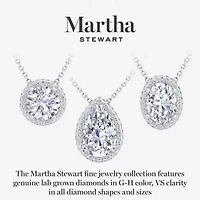 Lab Created Martha Stewart 2 1/4 Carat Oval Shape Grown Diamond Halo Necklace Available 14K White and Yellow Gold