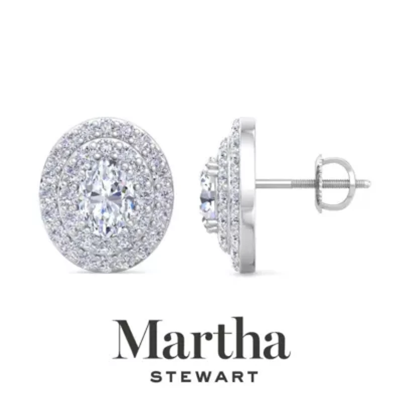 Lab Created Martha Stewart 4 Carat Oval Shape Grown Diamond Halo Stud Earrings Available 14 Karat White Or Yellow Gold