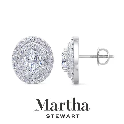 Lab Created Martha Stewart 4 Carat Oval Shape Grown Diamond Halo Stud Earrings Available 14 Karat White Or Yellow Gold