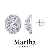 Lab Created Martha Stewart 4 Carat Oval Shape Grown Diamond Halo Stud Earrings Available 14 Karat White Or Yellow Gold