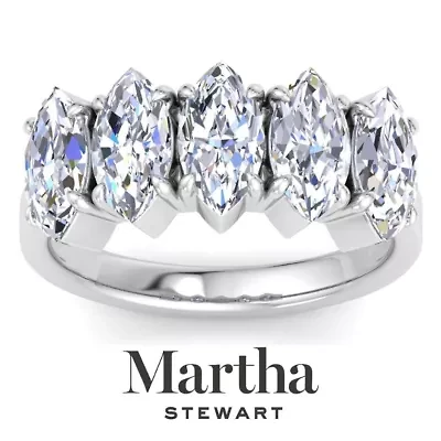 Lab Created Martha Stewart 3 Carat Marquise Shape Grown Diamond Five Stone Engagement Ring Available 14K White and Yellow Gold