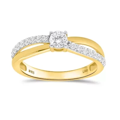 Lab Created 1/2CTW Grown Diamond Engagement Ring Gold Plated Sterling Silver