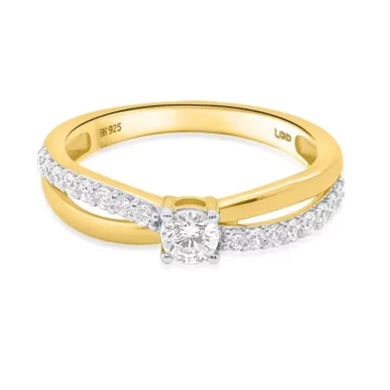 Lab Created 1/2CTW Grown Diamond Engagement Ring Gold Plated Sterling Silver