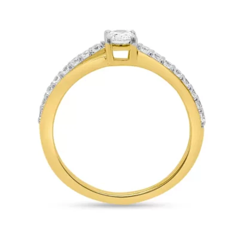 Lab Created 1/2CTW Grown Diamond Engagement Ring Gold Plated Sterling Silver