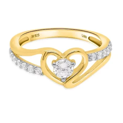 Lab Created 1/2CTW Grown Diamond Heart Ring Gold Plated Sterling Silver