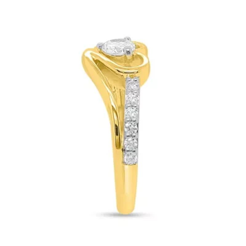Lab Created 1/2CTW Grown Diamond Heart Ring Gold Plated Sterling Silver