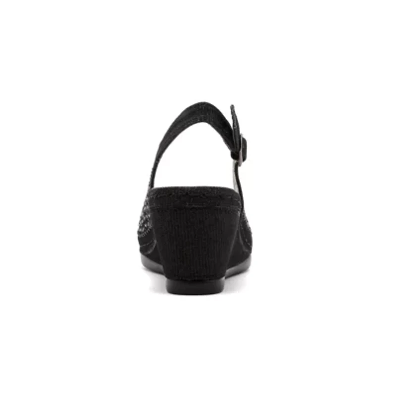 Anita, Open Toe Slingback Wedge With Metal Studs