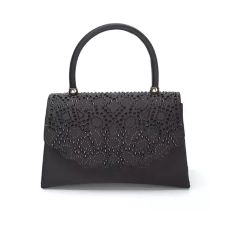 Kaite, Scallop Flap Rhinestone Satin Evening Bag