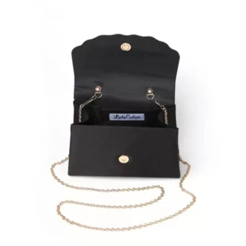 Kaite, Scallop Flap Rhinestone Satin Evening Bag