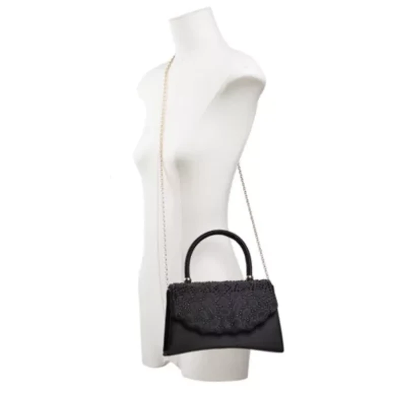 Kaite, Scallop Flap Rhinestone Satin Evening Bag