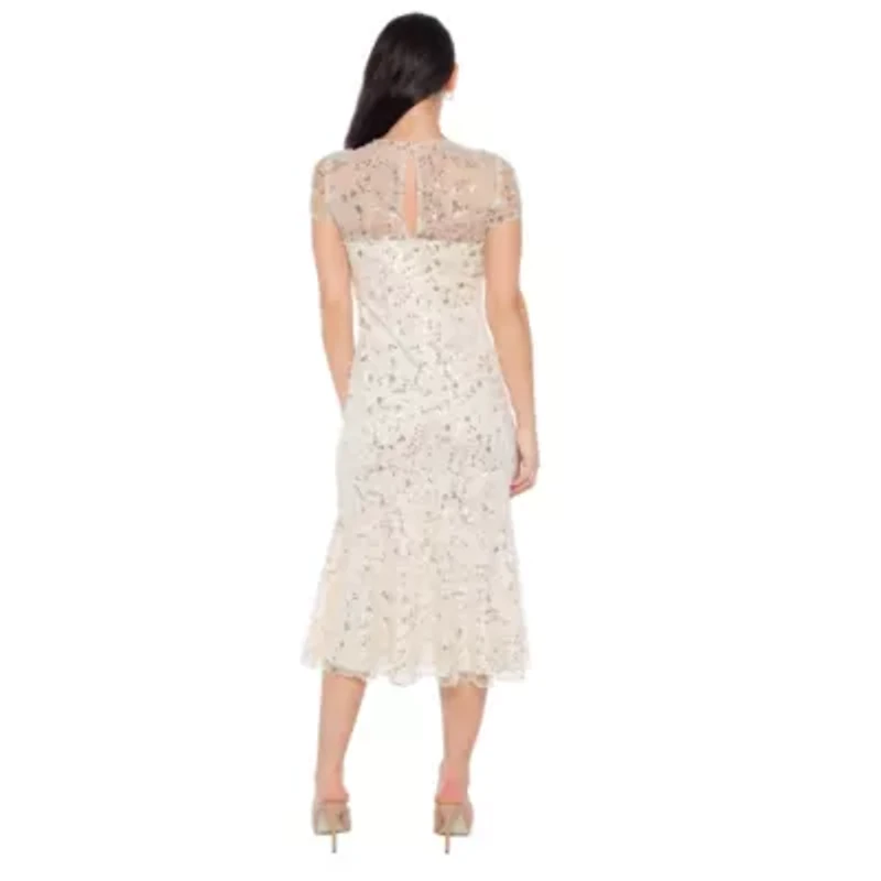 Illusion Neck Beaded Mini Dress