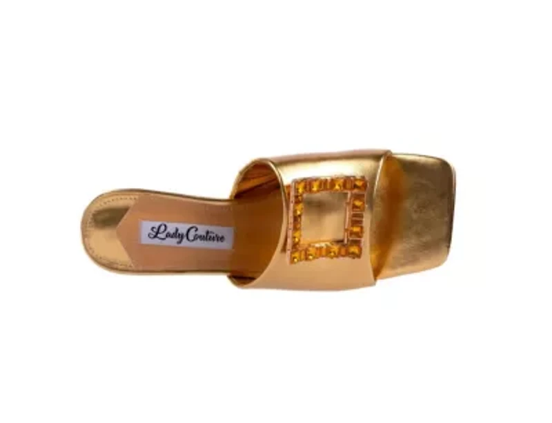Casino, Jeweled Metallic Square Heel Slide