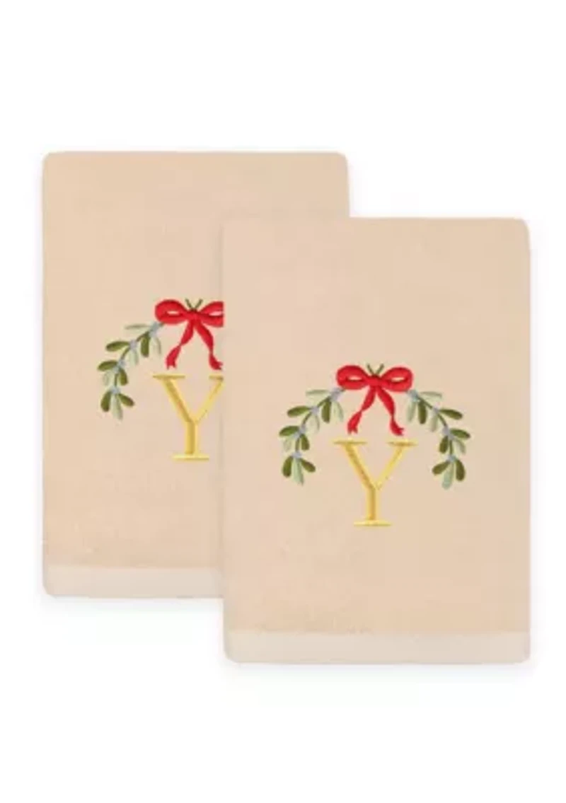 Christmas MISTLETOE MONOGRAM Hand Towel Set of 2