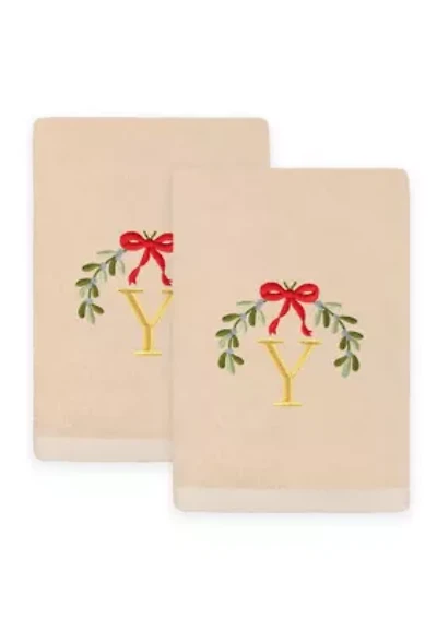 Christmas MISTLETOE MONOGRAM Hand Towel Set of 2