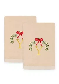 Christmas MISTLETOE MONOGRAM Hand Towel Set of 2