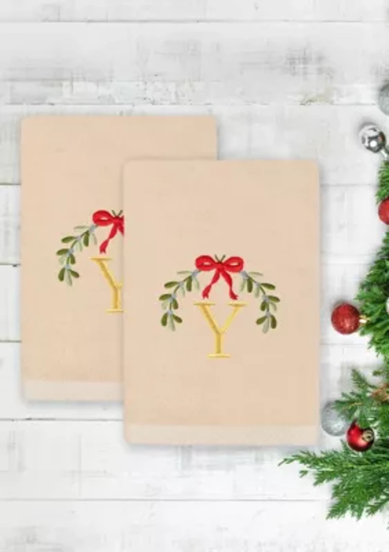 Christmas MISTLETOE MONOGRAM Hand Towel Set of 2