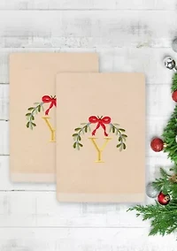 Christmas MISTLETOE MONOGRAM Hand Towel Set of 2