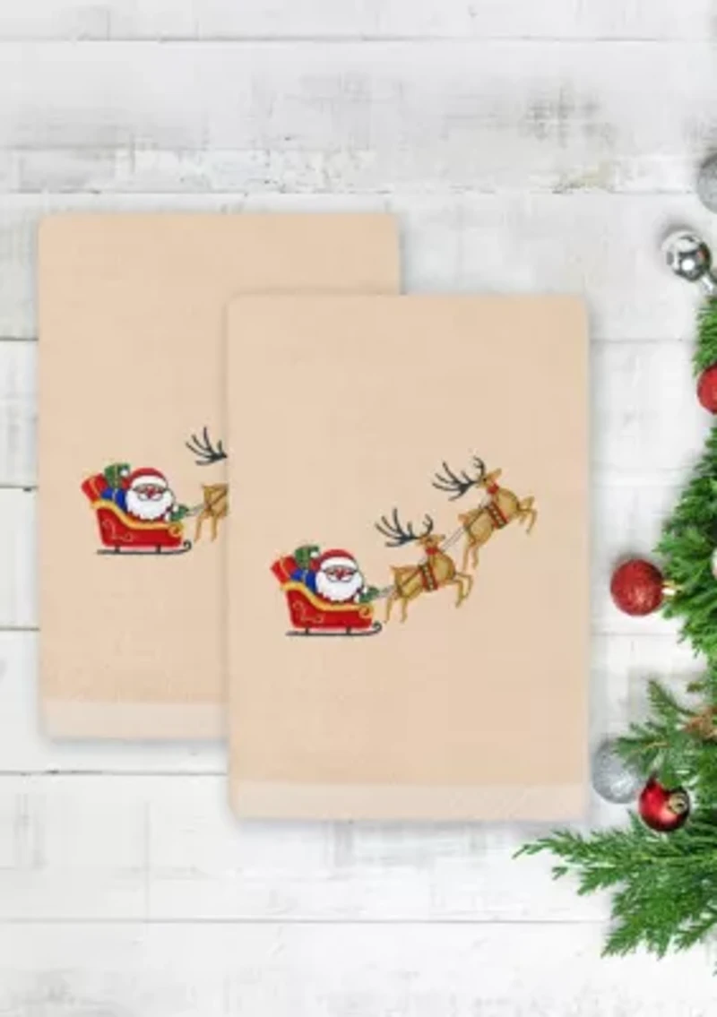 Christmas SANTA'S SLED Hand Towels Set of 2