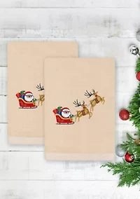 Christmas SANTA'S SLED Hand Towels Set of 2