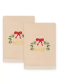 Christmas MISTLETOE PAIX & JOIE Hand Towels Set of 2