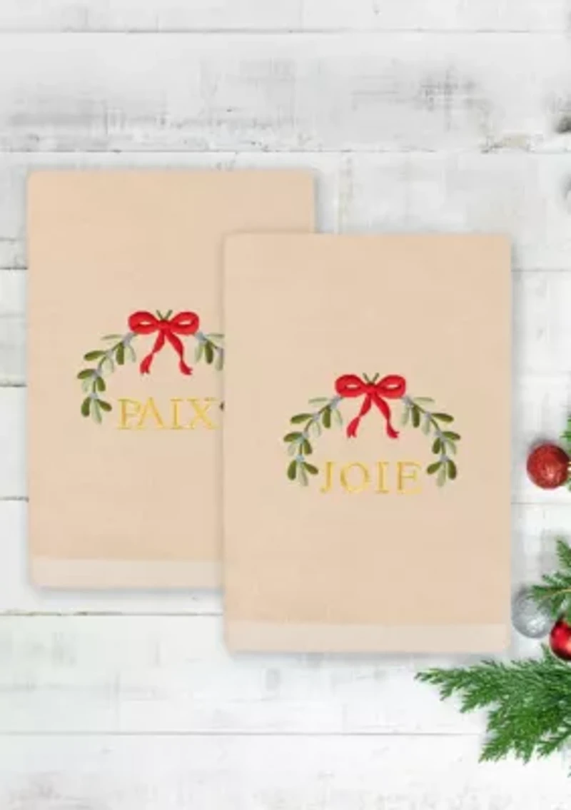 Christmas MISTLETOE PAIX & JOIE Hand Towels Set of 2
