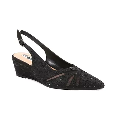 Daniela, Mesh Rhinestone Slingback Wedge Heel