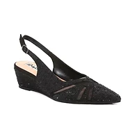Daniela, Mesh Rhinestone Slingback Wedge Heel