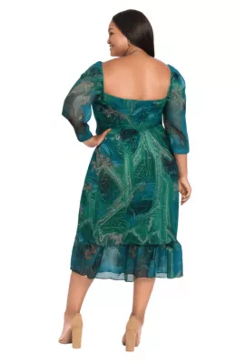 Ruffle Sleeve Smocked Midi Dress