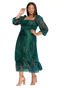 Ruffle Sleeve Smocked Midi Dress